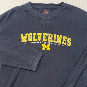 TSi‎ Sportswear Michigan Wolverines Navy Blue Waffle Knit Thermal Shirt Mens L